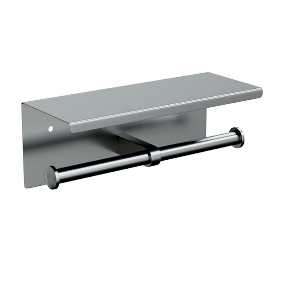 Double Toilet Roll Holder with Shelf Top in Satin Stainless Steel - L269_TRH_SS