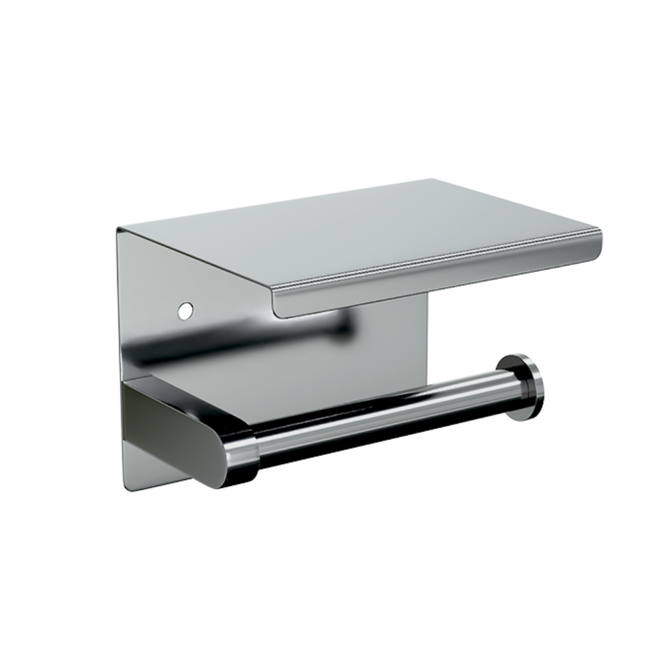 Single Toilet Roll Holder with Shelf Top in Polished Stainless Steel - ML268_TRH_PSS