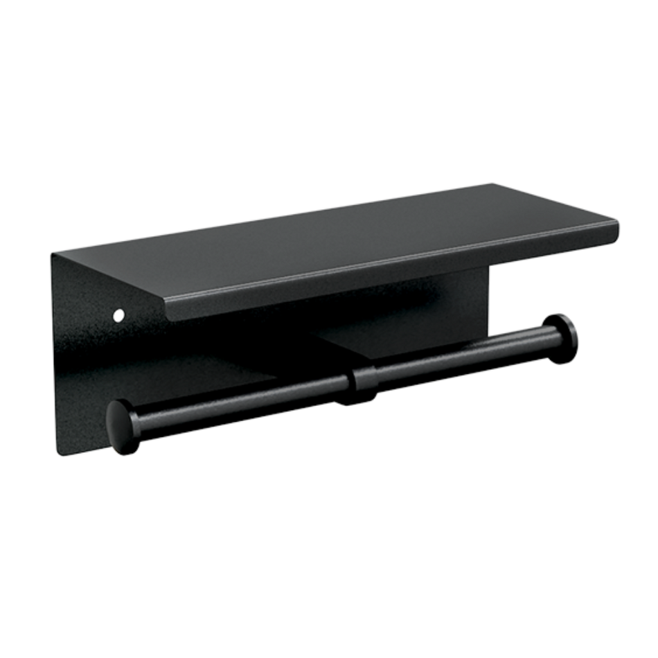 Double Toilet Roll Holder with Shelf Top in Designer Black - ML269_TRH_DESIGNER