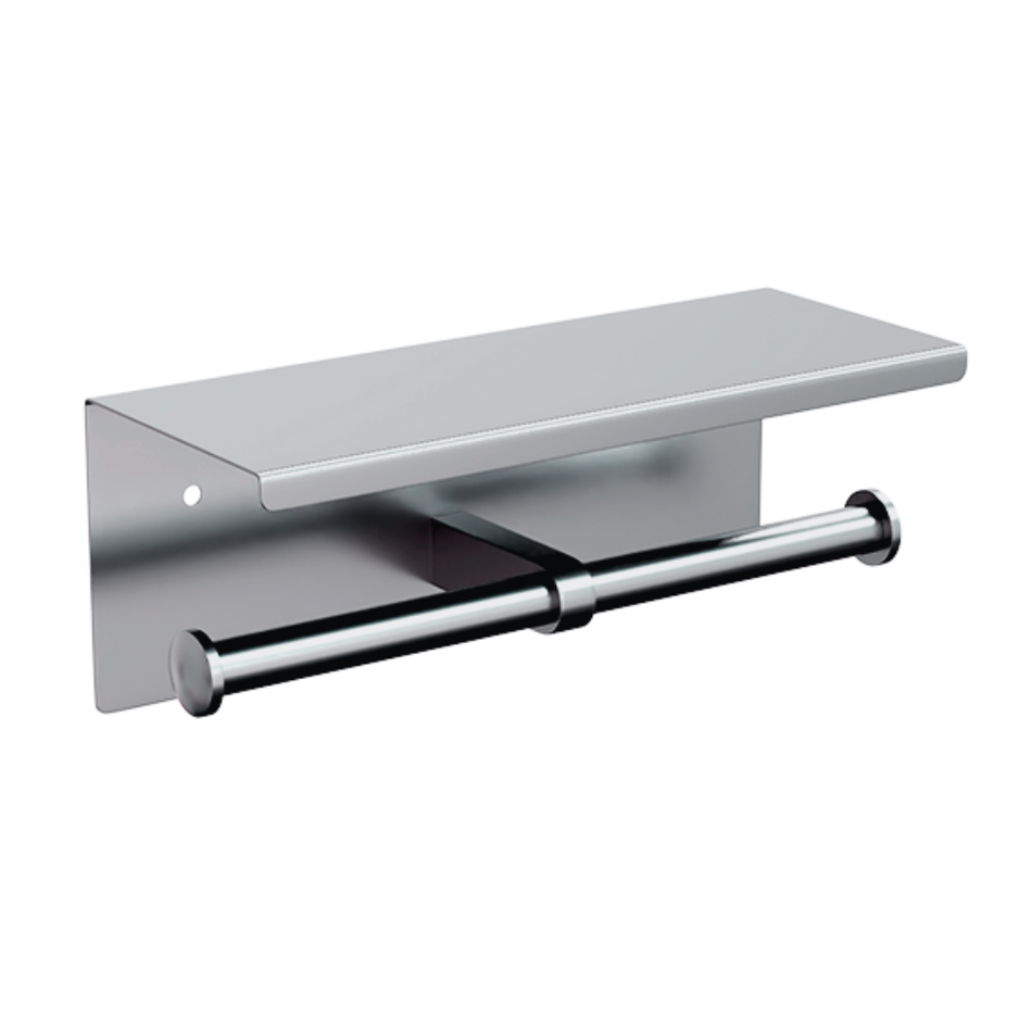 Double Toilet Roll Holder with Shelf Top in Polished Stainless Steel - ML269_TRH_PSS