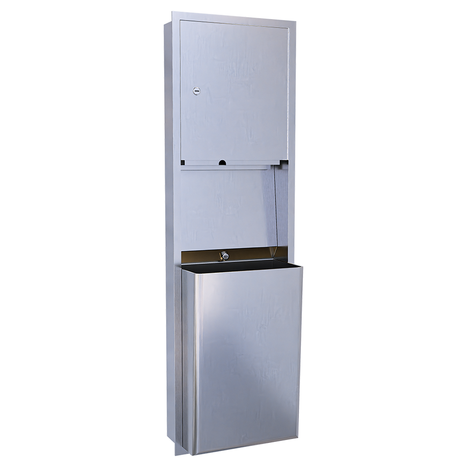 Paper Towel Dispenser & 49L Waste Receptacle Recessed in Satin Stainless Steel - ML705_REC_MK2