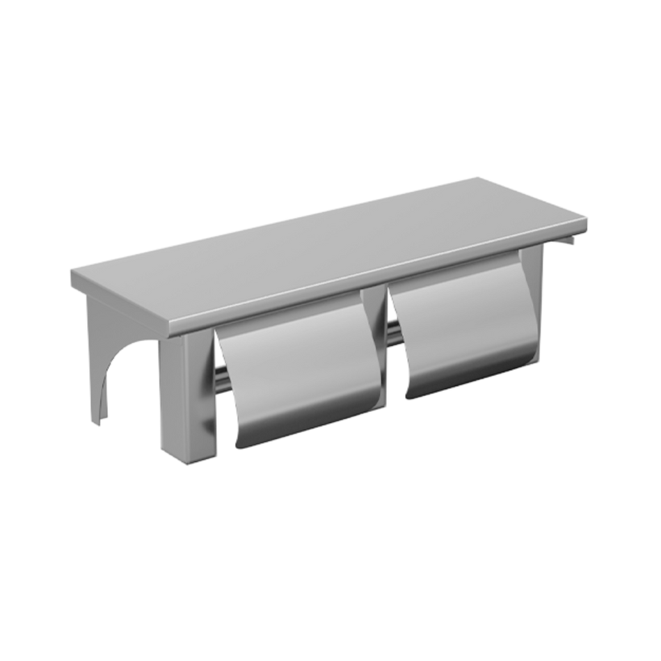 Double Toilet Roll Holder & Shelf in Satin Stainless Steel - ML949_375MM