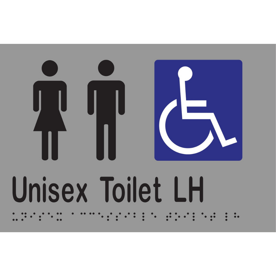 Unisex Accessible Toilet LH Braille Sign in Silver Vinyl - MLS16222_SIL
